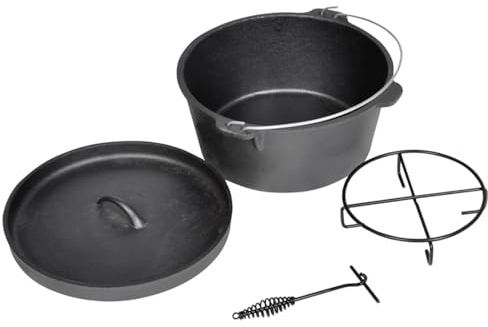 BaraSh Dutch Oven Cooking Set Cast Iron Camping Cooking Set Kitchen Cookware Bakeware Set w/Carrying Bag for Outdoor Frying BBQ Baking on Open Fire,Dutch Oven cooking pot 9QT
