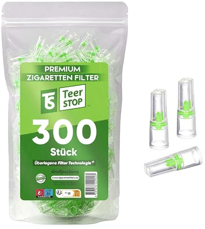 TS Teer STOP Premium Filtres à Cigarettes 8mm – Pack de 300 Réducteurs de Tar et Nicotine Jetables, Compatibles Cigarettes Standard et King Size, Améliore le Goût, Porte-Cigarettes Facile à Utiliser