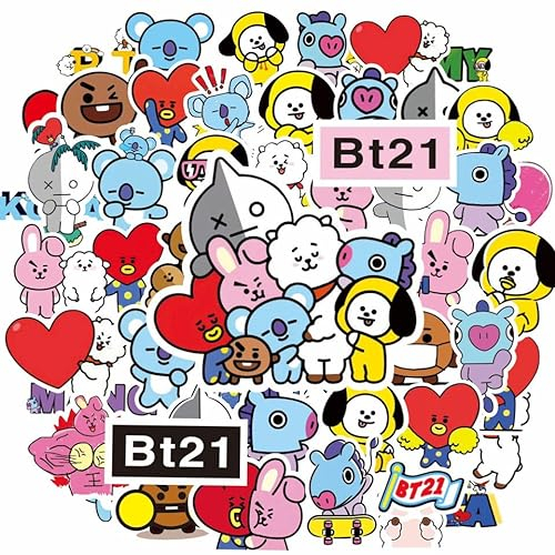 Sapraisee BTS Aufkleber für Wasserflaschen, Laptop, Handyhülle, Skateboard, High-Definition-Druck, Bt21-Aufkleber, 82 Stück