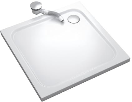 MOG Duschwanne SHIMMER 100x100 cm - Flache quadratische Duschtasse aus langlebigem Sanitäracryl in Weiß, inkl. Ablaufgarnitur (Siphon) mit Geruchsverschluss