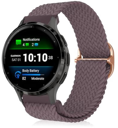 MiKoyi 18 mm Correa Compatible con Garmin Venu 3S/Forerunner 265S/Forerunner 255S/Forerunner 255S/Venu 2S Music, Nailon Correa Reloj Elástica Trenzada para Huawei Watch GT 5 41 mm, Morado Oscuro