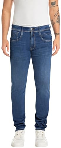 Replay Anbass Powerstretch Denim Men's Slim Fit Jeans, 007 Dark Blue, 34 W/32 L