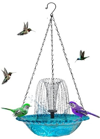 Vogeltränke mit Springbrunnen, Vogeltränke mit Solarbrunnen, solarbetriebenes Wasserbrunnen, elegantes Badeschüssel-Design, Vogelfutterstation für Vogeltränke, Futterstation