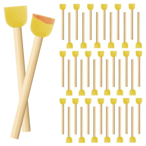 Molain 40 Pcs Round Sponge Brushes for Painting Foam Paint Brush Set Paint Sponges for Acrylic Paint Wooden Handle Foam Brush Paint Tools for Kids Graffiti Watercolours Arts Crafts Supplies(Yellow)