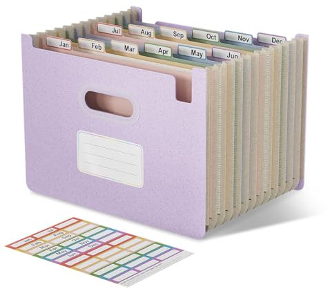 EcoStash Dokumentenmappe A4 12 Fächer,Weizenstroh Fächermappe Sortiermappe Bunte Ordner Organizer,Akkordeon Aktenmappe, Aufrecht und Oben Offen,BPA-frei,Zurück zur Natur,Gesundes Leben-Lavendelviolett