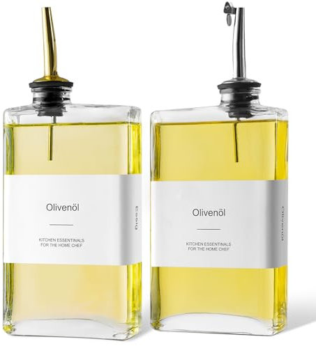 DUNSOO Lot de 2 bouteilles d'huile d'olive de 350 ml pour vinaigre et huile d'olive avec entonnoir et étiquette, décorations de cuisine indispensables (carré 350 ml)