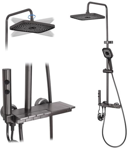 Dnkelar Duschsystem, Regendusche mit Armatur, Kopfbrause Duschset, Regendusche Set, Duscharmatur Komplettset, Duschstange Mit Brause, 3 Modus Handbrause (Grau)