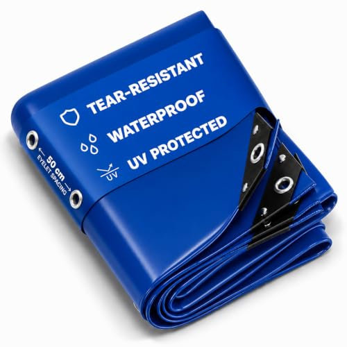 UMBRELLA® Abdeckplane 450 g/m² 5×3 m Blau Alu-Ösen wasserdicht UV-fest | Winterfest & schimmelresistent, verschweißter Saum, verstärkte Ecken, Ösen alle 50 cm – für Holz, Garten, Dach, Bau & Pool