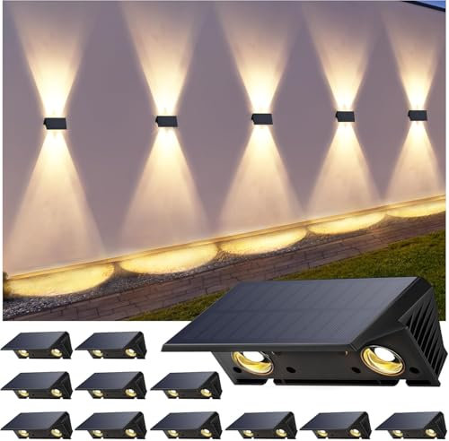 IIRARA wandleuchte solar außen solar wandleuchte aussen solarlampen Nach Oben und Unten Beleuchtet 4 LEDs IP67 Wasserdichte Solarleuchte für Garten Balkon Terrasse Treppen Warmweiß 12er