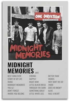 MUIBAV One Direction Poster auf Leinwand, Motiv: Mitternachtserinnerungen, Vintage-Stil, ästhetisches Poster, dekorativ für Wohnzimmer, Schlafzimmer, 20 x 30 cm, ungerahmt