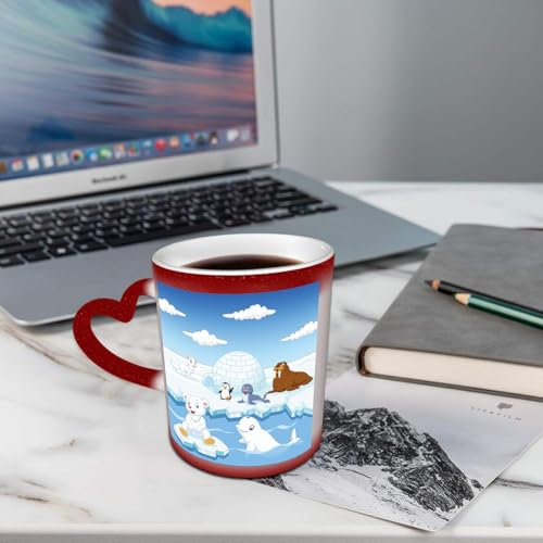 AELKSP Kaffeetassen – Farbwechseltasse, Magic Mug,Thermobeschichtung, 335ml, Keramik - Geschenkidee Männer, Frauen,Arktische Tiere Sammlung Set mit Iglu Eishaus