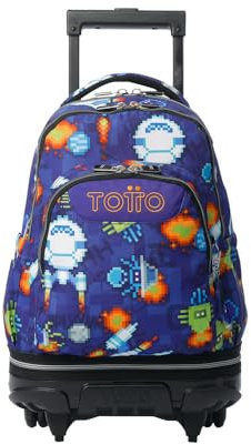 TOTTO - Mochila Escolar con Ruedas Desmontables, Modelo Tiza, Capacidad 26 L, Mochila PC 15.4, Bolsillo Botella, Manija Telescópica, Espaldar Ergonómico y Correas en S, Estampado Space Blue