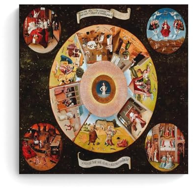 LJPENART Hieronymus Bosch-Poster (Die sieben Todsünden und die vier letzten Dinge), Wandkunst, Schlafzimmer, Heimdekoration, hängendes Bild, Leinwandbild, Gemälde, 60 x 60 cm
