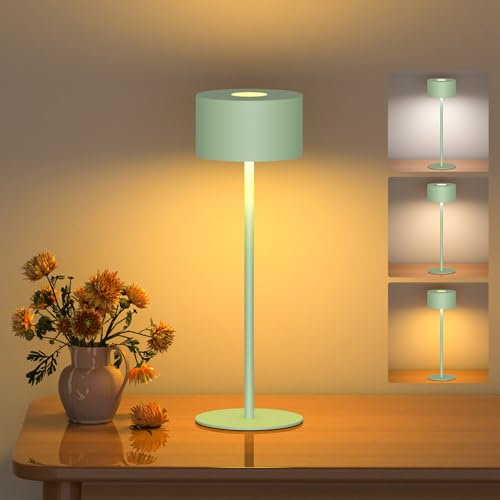 Lampada da Tavolo Senza Fili Tutto in Metallo, 3 Temperature di Luce & Dimmering infinito, Impermeabilità IP54 | Questa lampada portable è perfetta per testa di letto, camera da letto, sala da pranzo