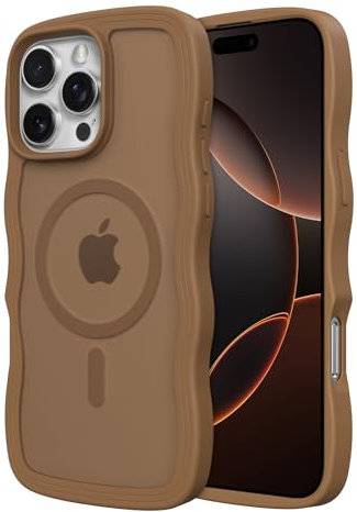 ZTOFERA for iPhone 16 Pro Magnetic Case, Curly Wave Frame Silicone Case Compatible with MagSafe Translucent Matte Shockproof Phone Cover, Brown