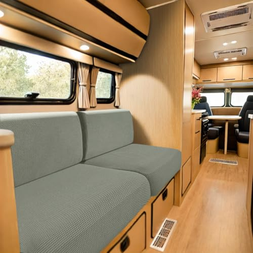 SYLC Bezüge Für Wohnwagenpolster Jacquard, rutschfeste Wohnmobil Sitzbezüge Mit 2 Cord, Sofa Sitzkissenbezug Für Schonbezug Wohnwagen Polster (Mint Green,Breite 130-160 cm, Tiefe 60-90 cm)