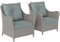 Outsunny Rattan Garden Chairs Set of 2, Outdoor Rattan Chairs with Cushions, Armrests and High Back, PE Wicker Garden Armchair with Steel Frame for Balcony, Porch, Light Grey