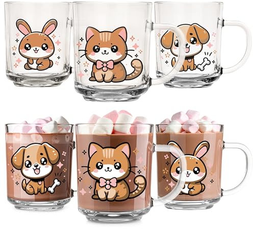 Glasmark KROSNO 1992 Tasses Enfants Lot de 6 Verres en Verre 230 ml avec Motifs Animaliers Transparentes Lavables au Lave-Vaisselle