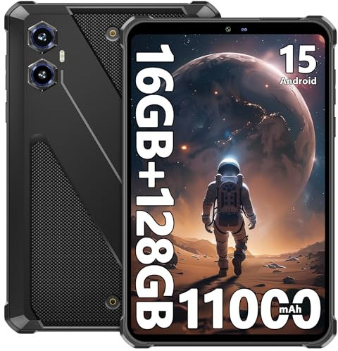 OUKITEL RT3 Plus Rugged Tablet Android 15-11000mAh Battery, 8 Inch Tablets, 16GB+128GB/TF 1TB, 16MP Camera, IP68/IP69K Waterproof, Octa-Core 4G Dual SIM/5G WiFi/Wrist strap/GPS/NFC/Gemin AI, BLACK