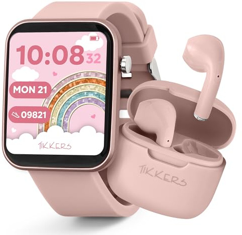 Tikkers Smart Series 13 - Pink Silicone Strap Smart Watch & Earbuds Set TKS13-0031-SET