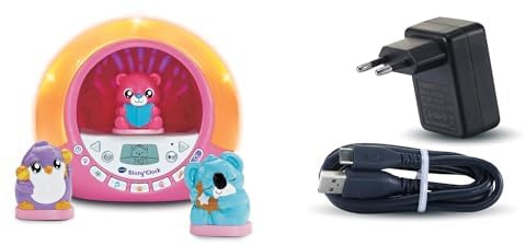 VTech - Story'Clock Rose Ma Conteuse-Réveil, Dès 3 Ans - Contenu en Français + Adaptateur Secteur Chargeur USB-C