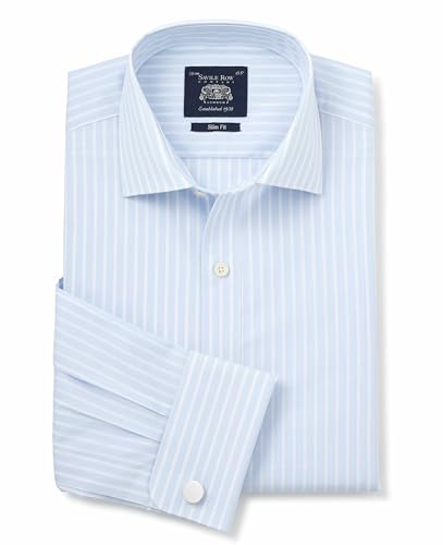 Men's Slim Fit 100% Cotton Poplin Double Cuff Formal Shirt | Luxury, Premium Quality, Long Sleeve, Dress Shirt, Formalwear