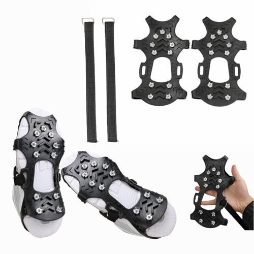 Steigeisen,Schuhkrallen,Schuh Spike,Anti Rutsch Schuhspikes,Eiskrallen,Eiskrallen Für Schuhe,Spikes Schuhe,Mit 11 Edelstahl Zähne Und 2 Nylon-Klettverschluss,Für Wandern Bergschuhe Stiefel Usw