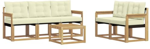 vidaXL Outdoor-Sofagarnitur mit Kissen 6 pcs Weiß und Creme, Gartenmöbel, modernes Ecksofa, langlebige Terrassen-Sitze, stilvolle Lounge für deinen Outdoor-Bereich