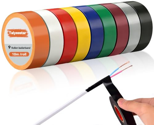 Taiyeestar 9 Rollen Isolierband Farbig Set 17 mm x 10 m, PVC Electrical Tape, Isolierband Wasserdicht zum Schutz, Bündeln und Reparieren von Kabeln