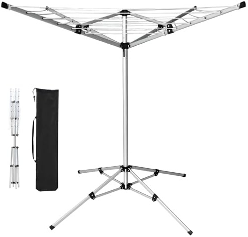 SROCHN Wäschespinne 142x142x160cm, inklusive Aufbewahrungstasche, Klappbar und Tragbar, Einfache Installation, Innen Und Außen Verwendbar, Aluminium Gestell