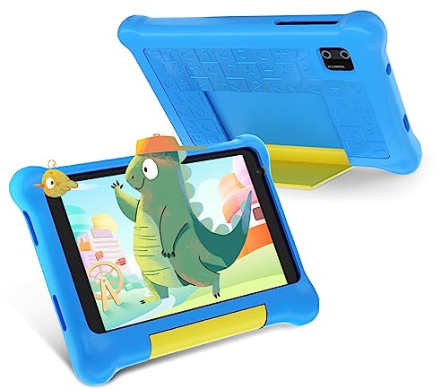 Yicty Tablet Bambini 7 Pollici Android 13 Educativo Tablets PC Controllo Parentale Quad Core 5GB RAM 32GB ROM 128GB Estensione Doppia Fotocamera Custodia Antiurto (Blu)