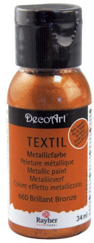 Rayher 38509660 Metallic Textil Stoffmalfarbe/ Textilfarbe bronze brilliant, Flasche 34 ml, hochdeckend, cremige Acrylfarbe speziell für Textilien, waschfest, Metallic - Farben, Metallic-Look