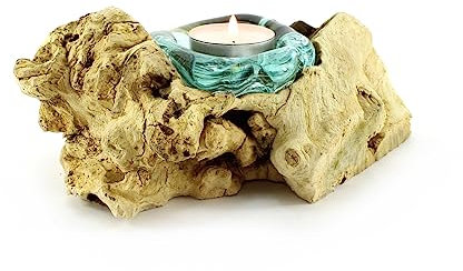 Budawi® Teakholzwurzel Deko Wurzel mit Glas für Windlicht Teelicht Einzelstück Teelichthalter Holz