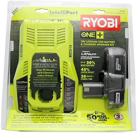 Ryobi P128 Upgrade Kit: Intelliport 18 V Lithium-Ion Battery Charger (P117) and Single 18 V Lithium-Ion Battery (P102) Compatible with One + System