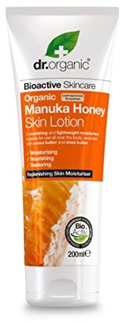 Dr Organic Manuka Honey Lotion, Moisturising, Dry Skin, Mens, Womens, Natural, Vegetarian, Cruelty-Free, Paraben & SLS-Free, Recycled & Recyclable, Organic, 200ml, Packaging may vary