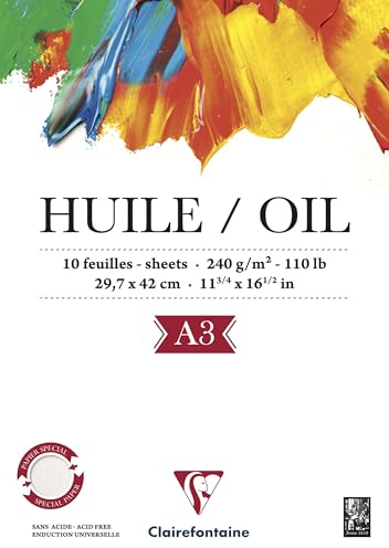 Clairefontaine 96316C - Block für Ölmalerei, 29,7x42 cm, einseitig geleimt, 10 Blatt, 240g, Weiß, 1 Block