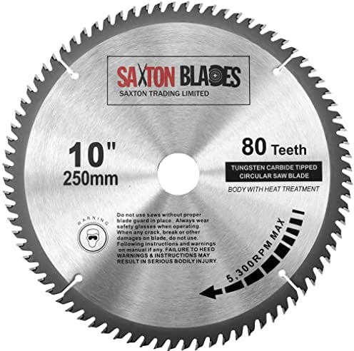Saxton TCT Lama per sega circolare, 250 x 30 mm x 80 denti, per Bosch Makita, ecc, si adatta anche a seghe da 255 mm