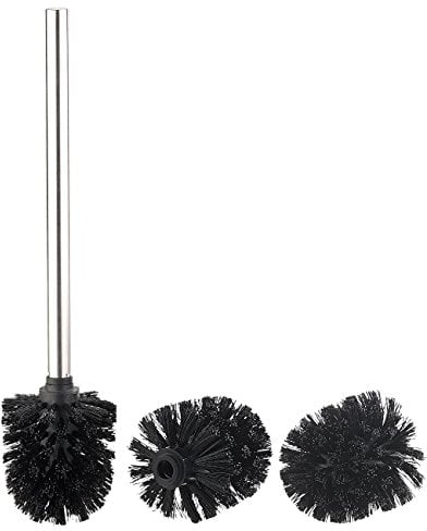 BadeStern Aufstell-WC-Bürste: Bürsten-Stiel und 3 Wechsel-Aufsätze mit Ø 8 cm, Edelstahl/schwarz (Toilettenbürste mit Boden-Halter, Bodenstehende Klobürste, Toilette)