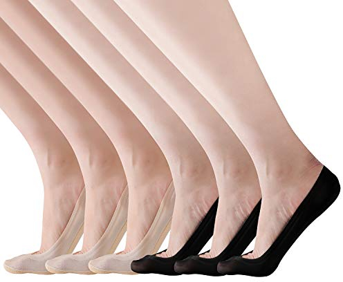 RIIQIICHY No Show Socks Women Low Cut Liner Non-Slip Thin Causal Line for Flats Boat 4 to 6 Pack, 3black+3nude, Shoe-Size6-10