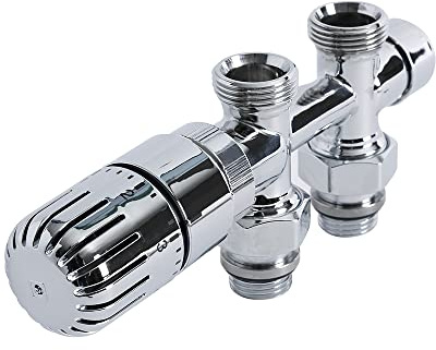MILANO Chrome Straight Thermostatic H Block Radiator Valves 15mm Adapter