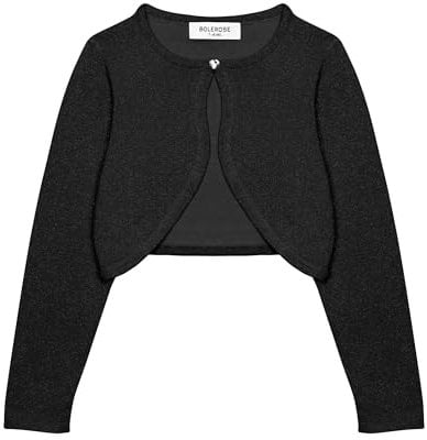 Bolerose Girls Long Sleeve Sparkle Cardigan Childrens Kids Bolero Shrug (Black, 11-12 Years)