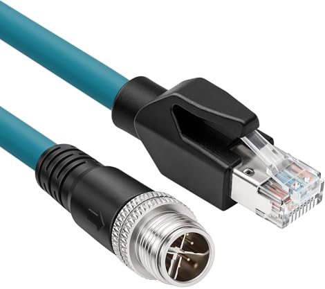 SZRMCC M12 8 Pin X-Coded Stecker auf RJ45 Ethernet Kabel Cat7e Gigabit Geschirmtes Wasserdicht Kabel für Basler GigE Cognex In-Sight Vision Industrial Kamera Sensors (Blau,5m)