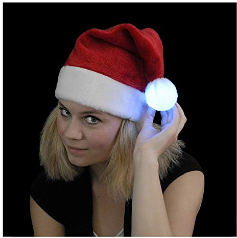 BLINXS LED Weihnachts-Bommelmütze mit bunt leuchtendem Bommel - tolles Gimmick für Weihnachten, Weihnachtsmärkte oder Weihnachtsfeiern - inklusive austauschbaren Batterien