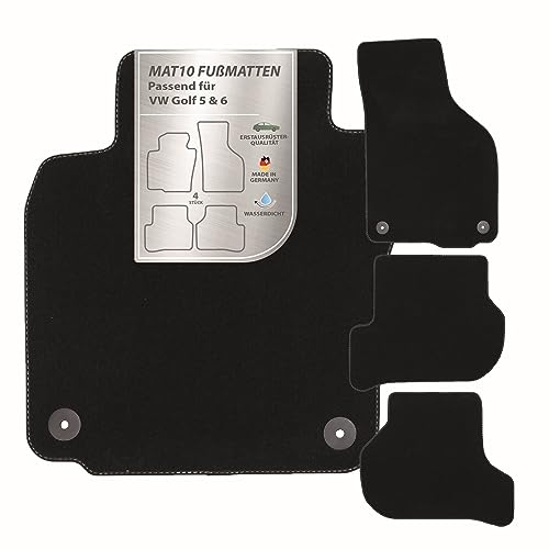 MAT10 – Fußmatten passend für VW Golf 5 (BJ 01/2007-09/2008, Typ 1K) & Golf 6 (BJ 10/2008-07/2013, Typ 5K1) aus Velours|4-teiliges Automatten Set|langlebige Erstausrüsterqualität, Made in Germany