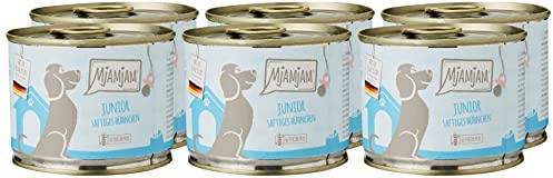 MjAMjAM - Premium Nassfutter für Hunde - Junior saftiges Hühnchen mit Ei, 6er Pack (6 x 200 g), naturbelassen mit extra viel Fleisch