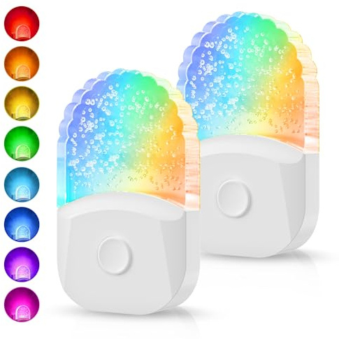 Night Lights Plug Into Wall [2 Pack], Color Changing Night Light for Kids, 8-Color RGB LED Nightlight with Dusk to Dawn Sensor for Bathroom Decor, Children Room, Gift