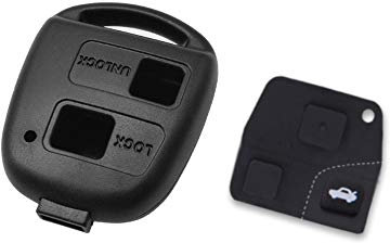 1neiSmartech Scocca Guscio Cover Per Chiave Telecomando 2 tasti Compatibile Per Auto Toyota Corolla Rav4 Celica, Colore Nero Ricambio Completo di Pulsanti In Gomma e Vite
