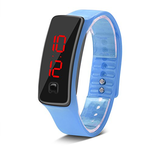 ZJchao Plusieurs Couleurs LED Montre-Bracelet numérique Bracelet en Silicone Cadran 12 Heures Montre de Sport électronique pour Adolescents garçons Filles Enfants(Bleu)