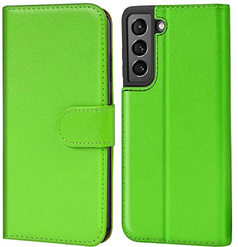 Verco Handyhülle für Samsung Galaxy S21 Hülle, Bookcase Tasche Flipcover für Samsung S21 Case [Kartenfächer/Aufstellfunktion], Grün