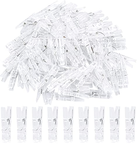 100 Stück Klammern für Fotos Kleine Wäscheklammern Transparent Frühling Hängende Clips Durchsichtig Wäscheklammern Mini Klein Klammern Wäscheleine Clips für Fotos Lichterkette Aufhängen, Kunststoff